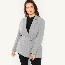 Shein Plus Notch Collar Plaid Belted Coat