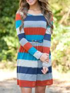 Shein Colour Long Sleeve Striped Slim Dress