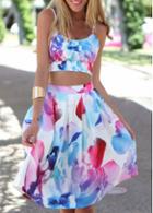 Rosewe Two Pieces Spaghetti Strap Top And Printed Skirt