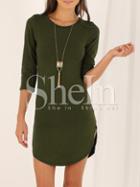 Shein Army Green Round Neck Dress