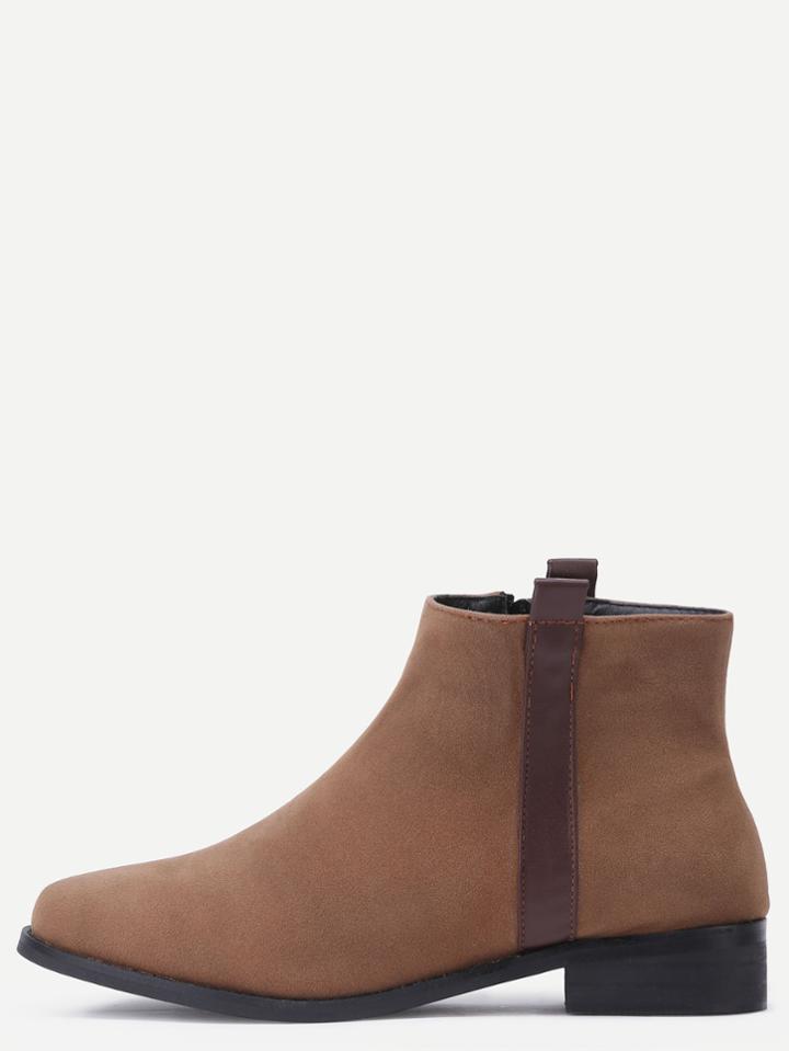 Shein Dark Brown Faux Suede Side Zipper Ankle Boots