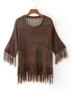 Shein Fringe Trim Hollow Out Sweater