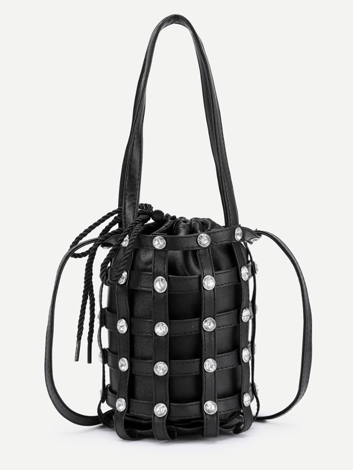 Shein Coin Detail Pu Drawstring Bag With Convertible Strap