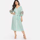 Shein Lace Applique Embroidered Lantern Sleeve Dress