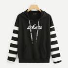 Shein Letter Embroidery Color Block Hoodie