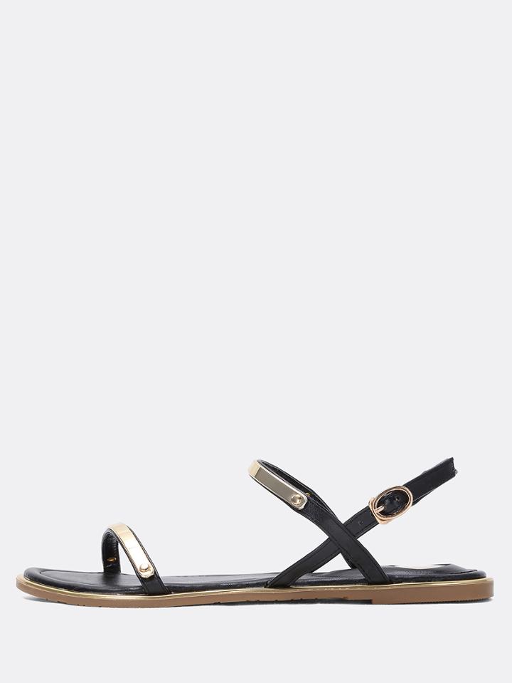 Shein Gold Plate Strap Black Flats
