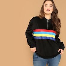 Shein Plus Zip Front Color Block Pullover