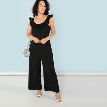 Shein Plus Ruffle Trim Wide Leg Jumpsuit