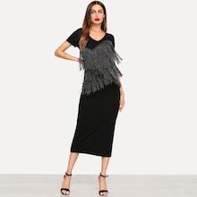 Shein Glitter Fringe Trim Pencil Dress