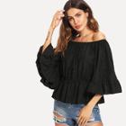 Shein Off Shoulder Beaded Ruffle Sleeve Top