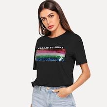 Shein Letter Print Contrast Sequin Tee