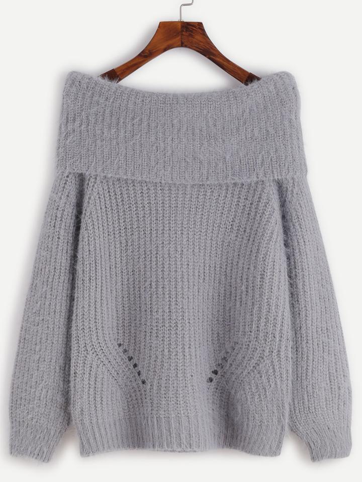 Shein Grey Foldover Fuzzy Sweater