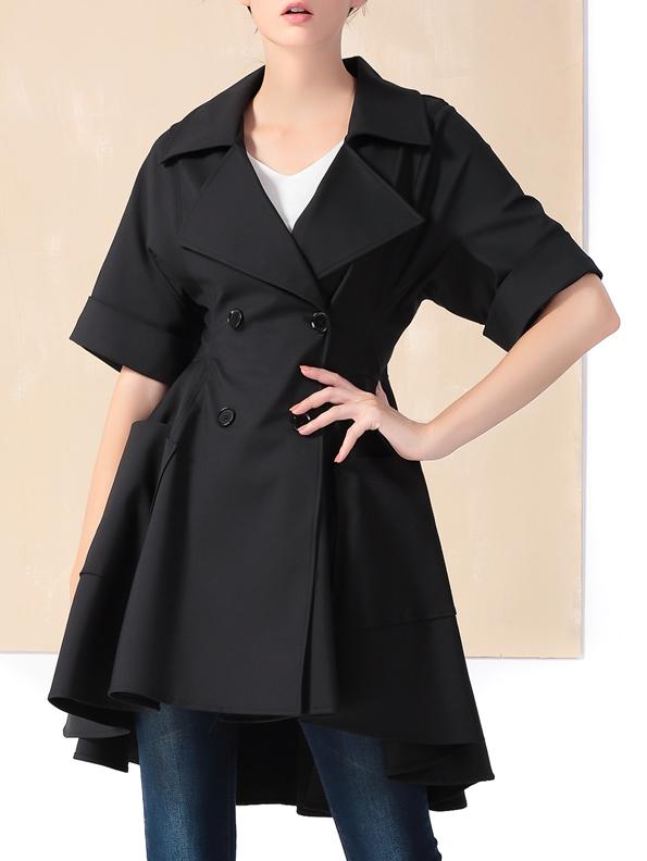 Shein Black Lapel Pockets High Low Coat