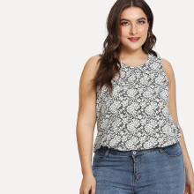 Shein Plus Floral Print Pleated Front Tank Top