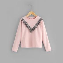 Shein Girls Contrast Tape Tassel Detail Sweatshirt
