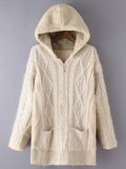 Shein Apricot Hooded Diamond Patterned Pockets Sweater Coat