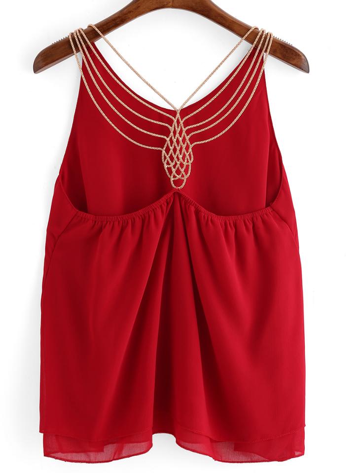 Shein Red Chain Strap Chiffon Cami Top
