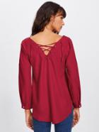 Shein Double Plunge Lace Up Back Blouse