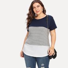 Shein Plus Color Block Stripe Contrast Tee