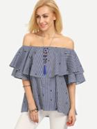 Shein Multicolor Striped Ruffle Off The Shoulder Blouse