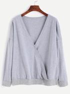Shein Grey V Neck Drop Shoulder Wrap Sweatshirt