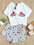 Shein Watermelon Print Tee And Shorts Set