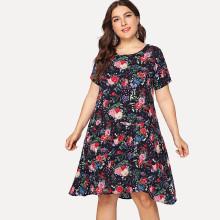 Shein Plus Flower Print Short Sleeve Dress