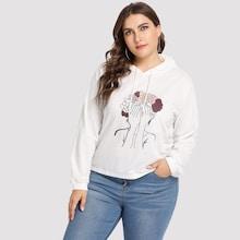 Shein Plus Girl Print Front Drawstring Hoodie