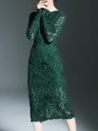 Shein Green Flowers Applique Sheath Dress