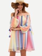 Shein Multicolor Print Off The Shoulder Tassel Shift Dress