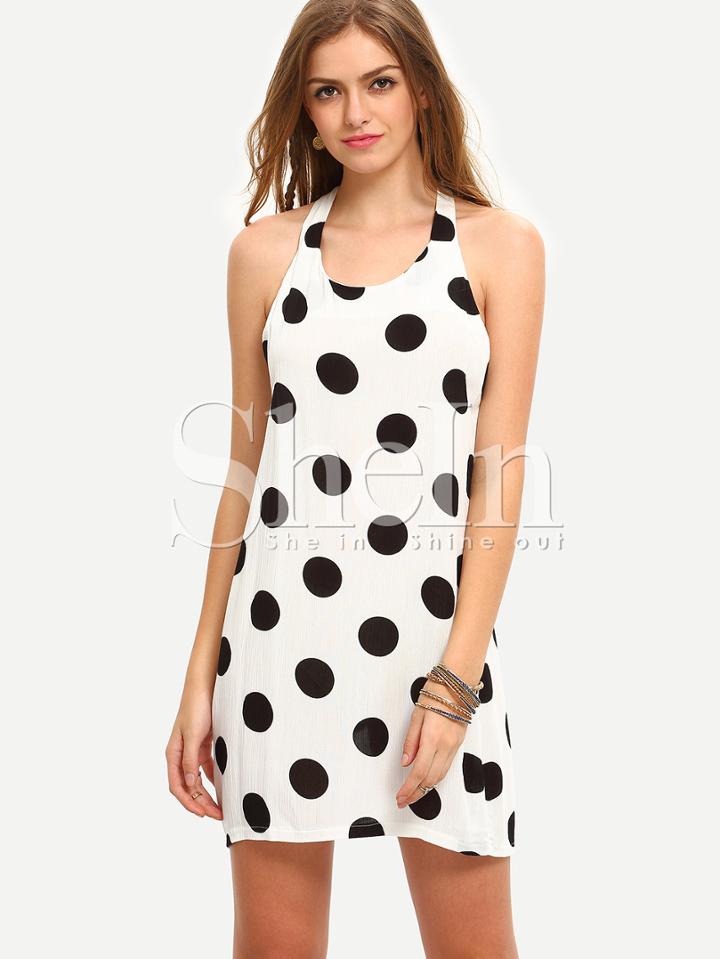 Shein Black White Polka Dot Print Sleeveless Dress