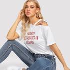 Shein Letter Print One Shoulder Tee