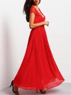 Shein Bright Red V Neck Lace Splicing Maxi Dress