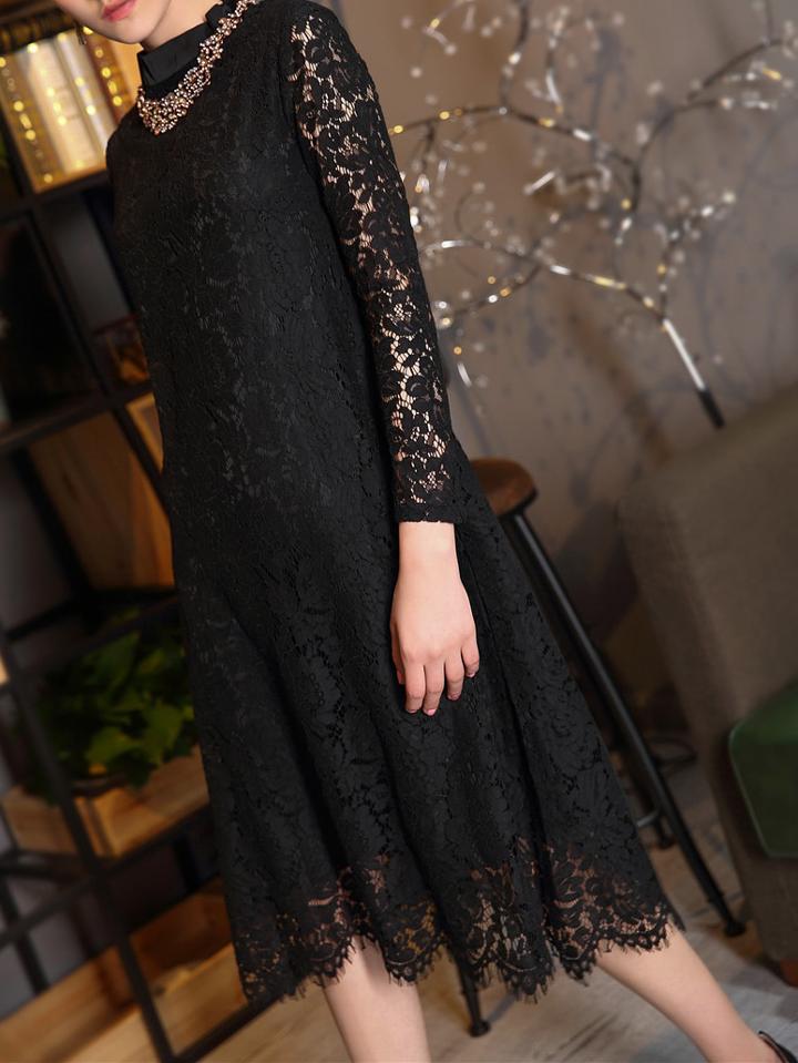 Shein Hollow Pockets A-line Lace Dress