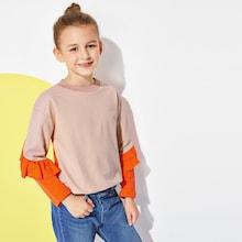 Shein Toddler Girls Ruffle Contrast Panel Sweatshirt