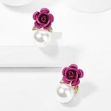 Shein Rose & Faux Pearl Design Stud Earrings