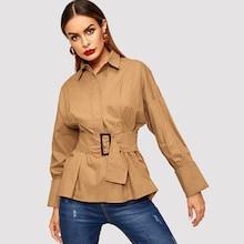 Shein Buckle Detail Solid Blouse