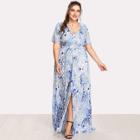 Shein Plus Button Front Shirred Waist Abstract Print Dress