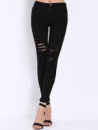 Shein High Waist Ripped Denim Black Pant Stylish Cosy Curved Jeans