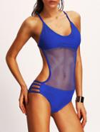 Shein Halter Cutout Mesh Panel One Piece Swimwear