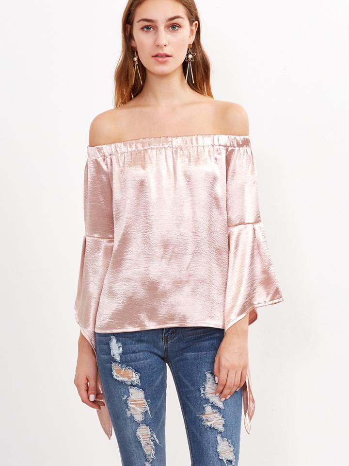 Shein Pink Off The Shoulder Drop Shoulder Seam Top