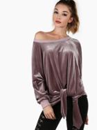 Shein Purple Asymmetric Off The Shoulder Velvet Sweatshirt