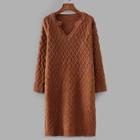Shein Drop Shoulder Cable Knit Solid Sweater Dress
