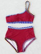 Shein Crochet Trim One Shoulder High Waist Bikini Set