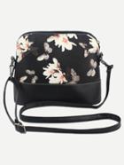 Shein Flower & Butterfly Print Crossbody Bag - Black