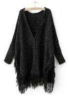 Rosewe Solid Black Long Sleeve Tassel Decoration Woman Cardigans