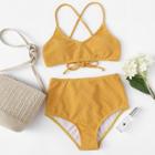 Shein Solid Rib Knit Bikini Set