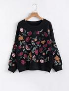 Shein Faux Pearl Detail Flower Embroidery Sweater