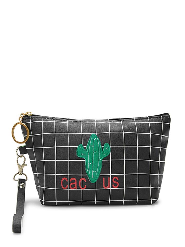 Shein Cactus Grid Makeup Bag With Wristlet