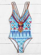 Shein Crisscross Tribal Print One-piece Swimsuit